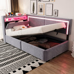 Upholstered Sofa Bed 90x200 LED USB Hydraulic Storage Light Grey Velvet