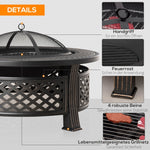 Fire Bowl, Poker, Spark Guard, Round Fire Pit, Steel Black