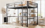Metal Loft Bed, 140x200 cm with Ladder, Desk & Shelf, Black