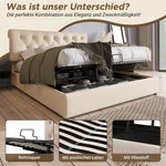 Hydraulic Double Bed, 160x200cm Adjustable Headboard with Storage, Natural Wood