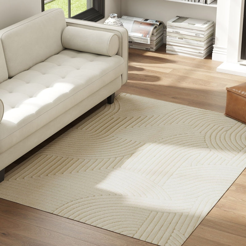 Machine-Woven Rug, 15mm High, Non-Slip, Cream White