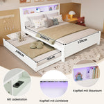 Double Bed with Trundle, Storage & LED Light, White Pine Frame