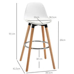 Set of 2 bar stools, kitchen stools, bar chair with footrests, artificial leather, white