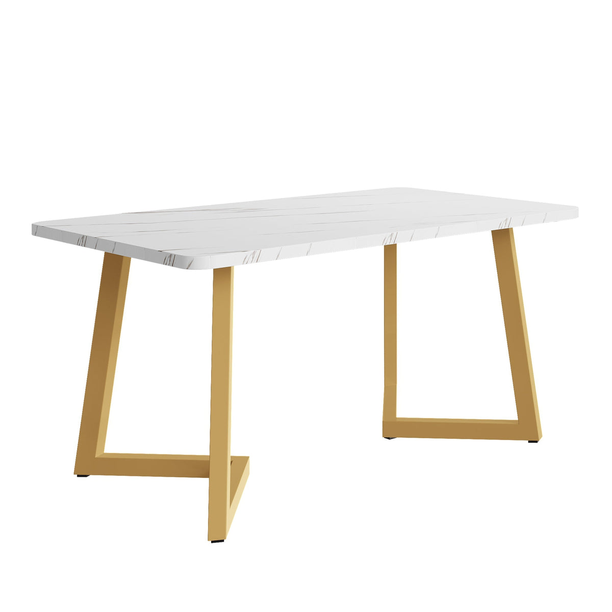 117x68cm Dining Table Rectangular Modern Marble Pattern Metal Frame White Gold/White