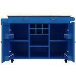 Modern Kitchen Island Dining Table Storage Wood Grain - Blue