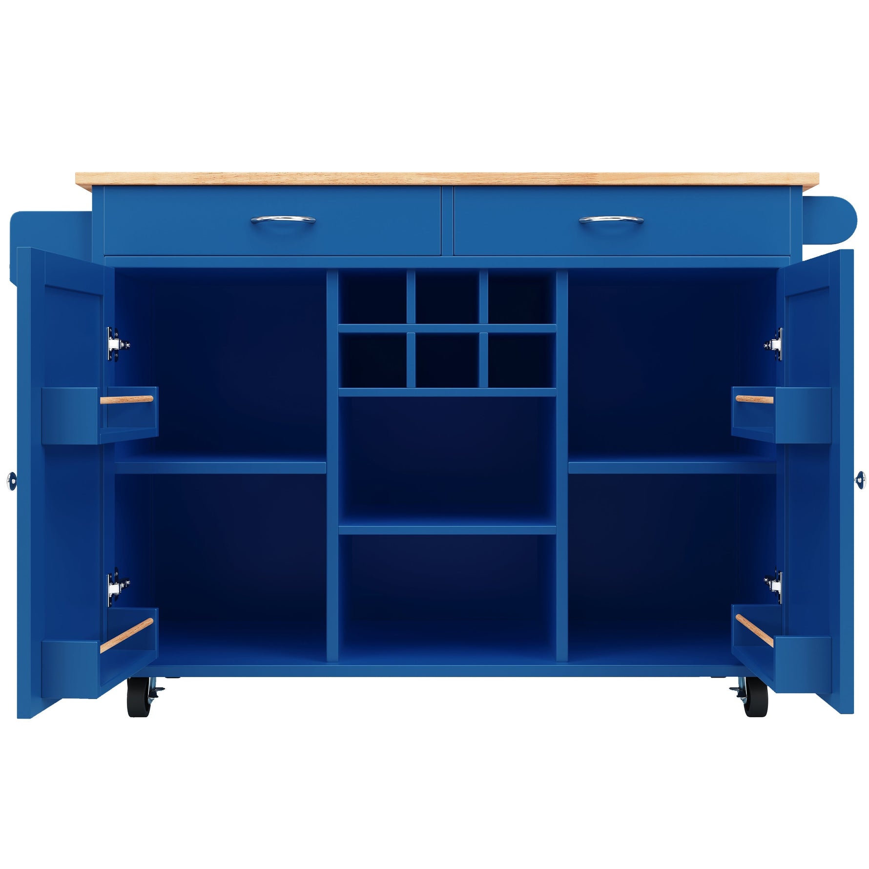 Modern Kitchen Island Dining Table Storage Wood Grain - Blue