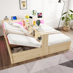 Extendable Sofa Bed 90/180x200cm with Storage & LED, Wood Color