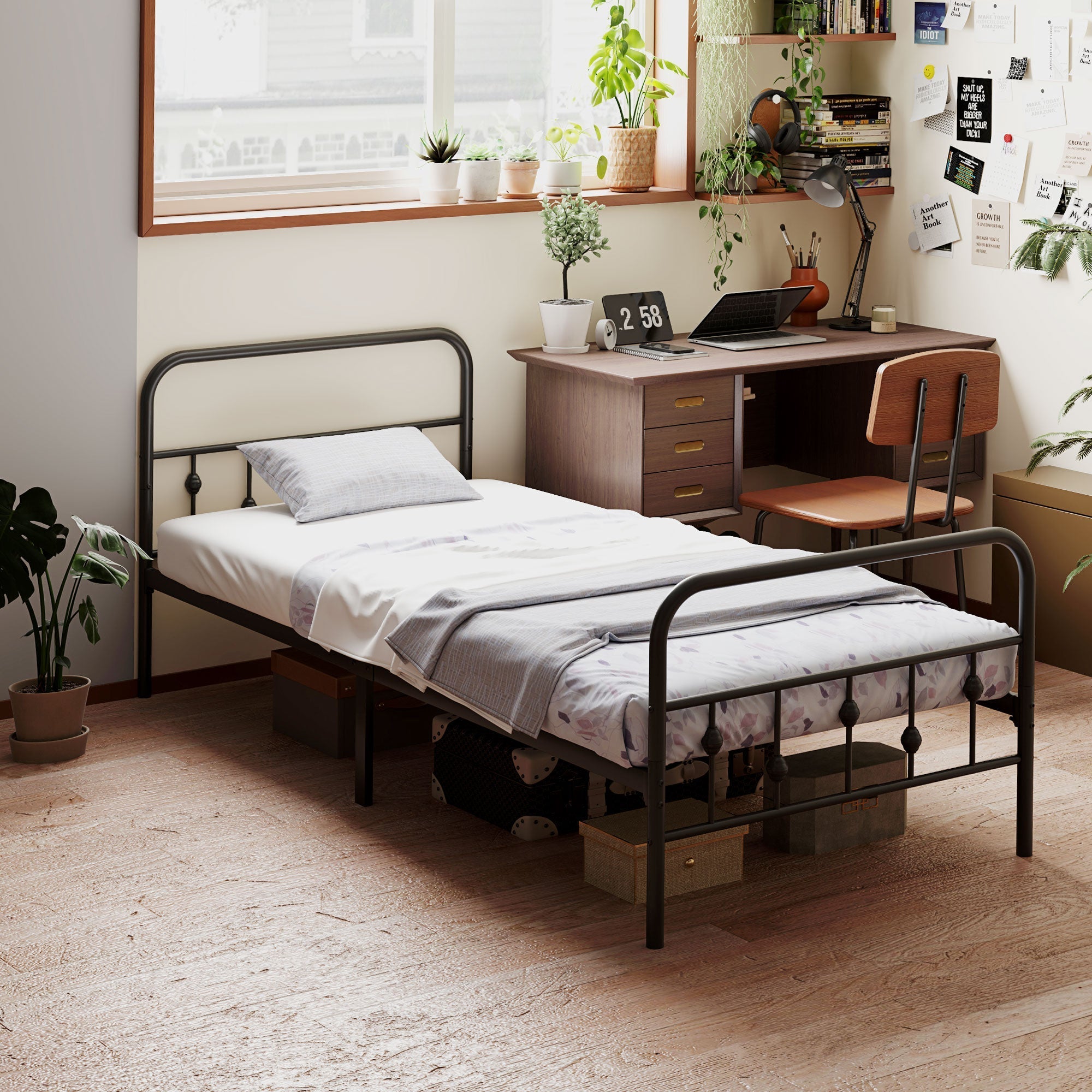 Bed Frame, Foldable, 82.5 cm High, Metal, Black