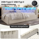 Daybed 90x200cm with Hydraulic Storage & LED, Beige Linen