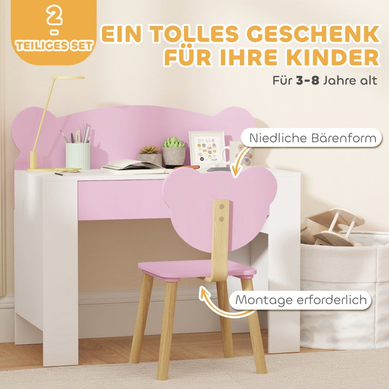 AIYAPLAY Children's Desk Set with Table Top & Drawer, Bear Shape, Pink