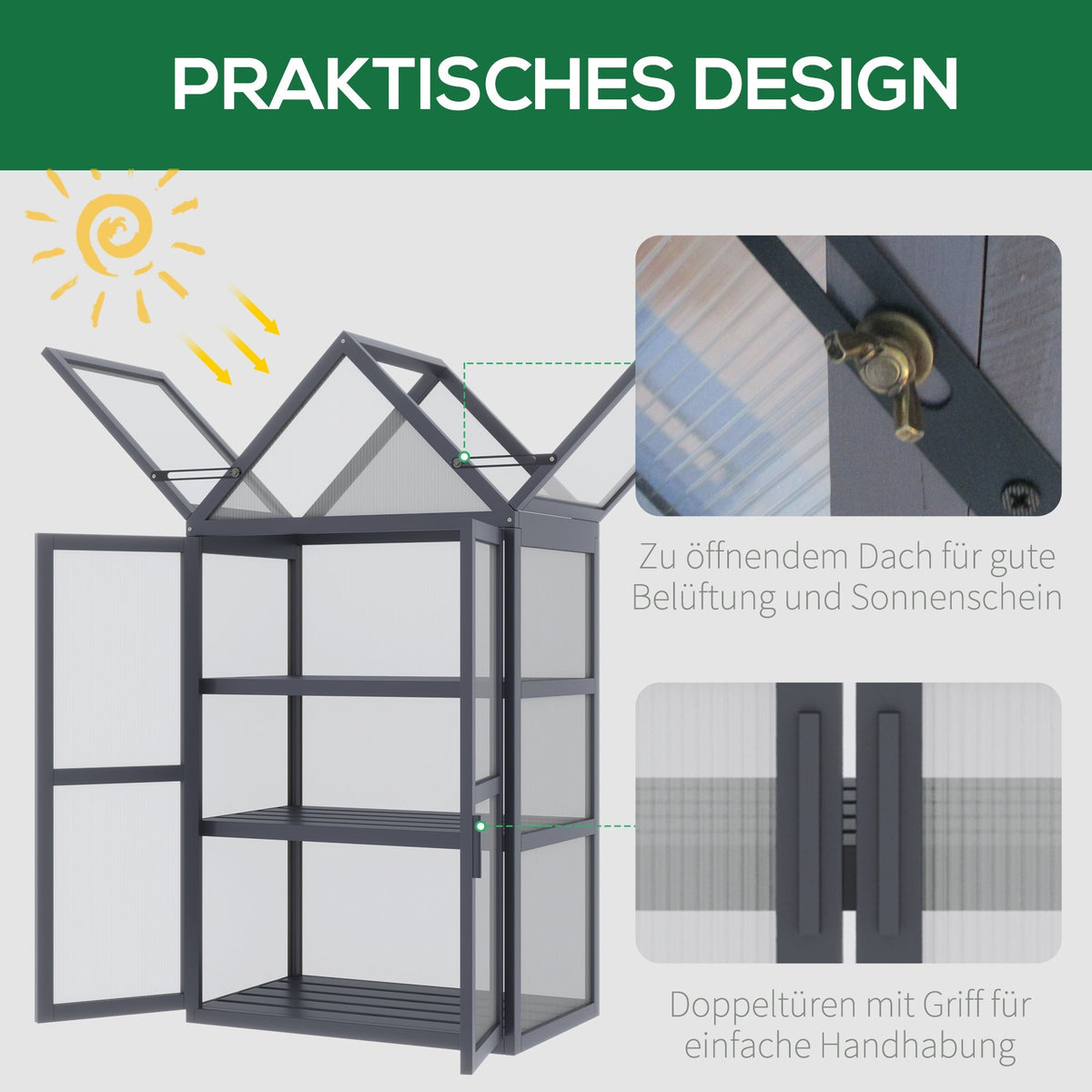 Cold Frame Greenhouse 3 Level Hinged Roof Wood Natural