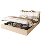 Wooden Flatbed 180x200 with Hydraulic Storage & USB, Wood