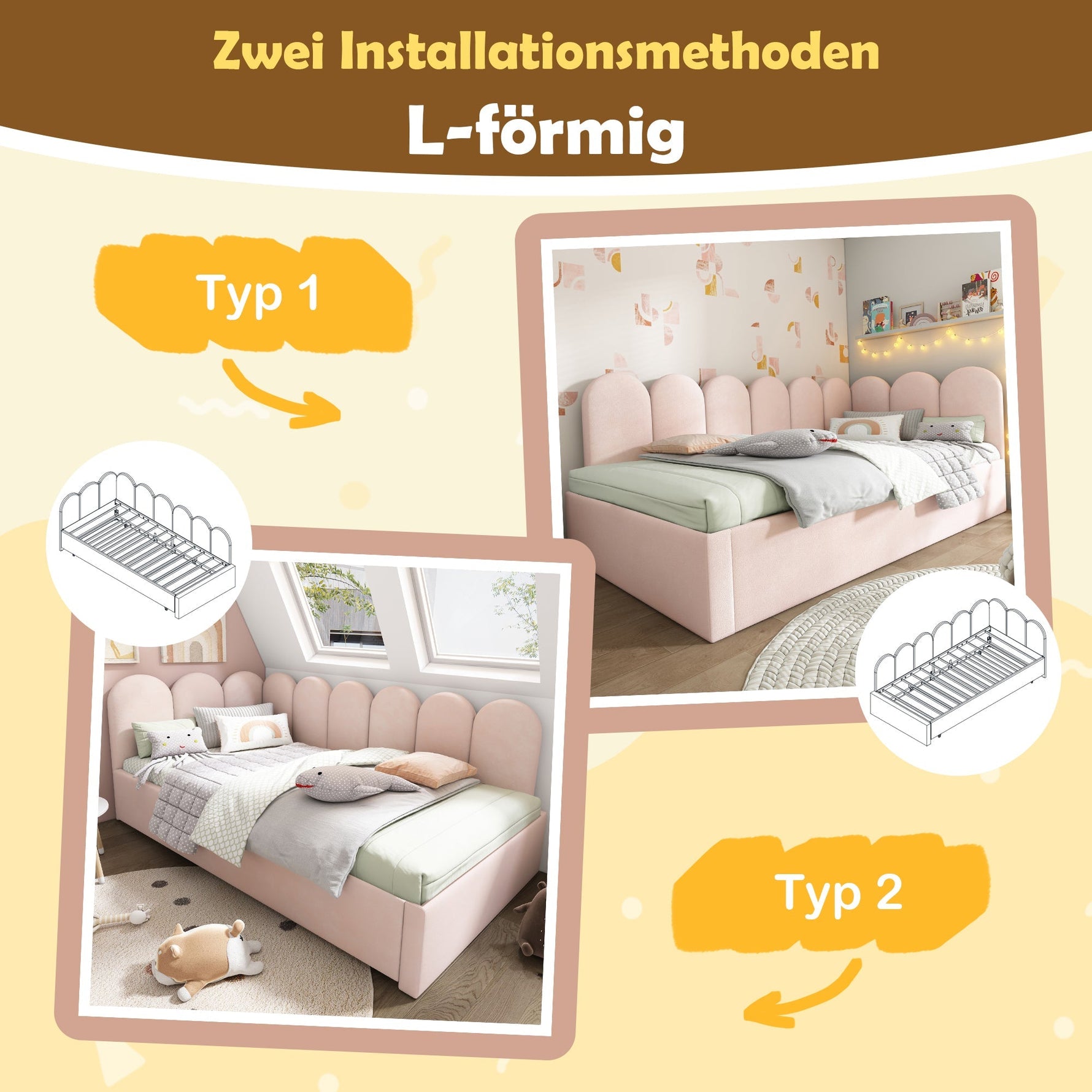 Upholstered Daybed Sofa Bed with Pull-out (90x200cm/90x190cm) Slatted Base, Velvet Pink