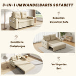 3-in-1 Sleeper Sofa with Pull-Out Bed, Cup Holder, USB Port and Side Pockets, Beige Cotton Linen