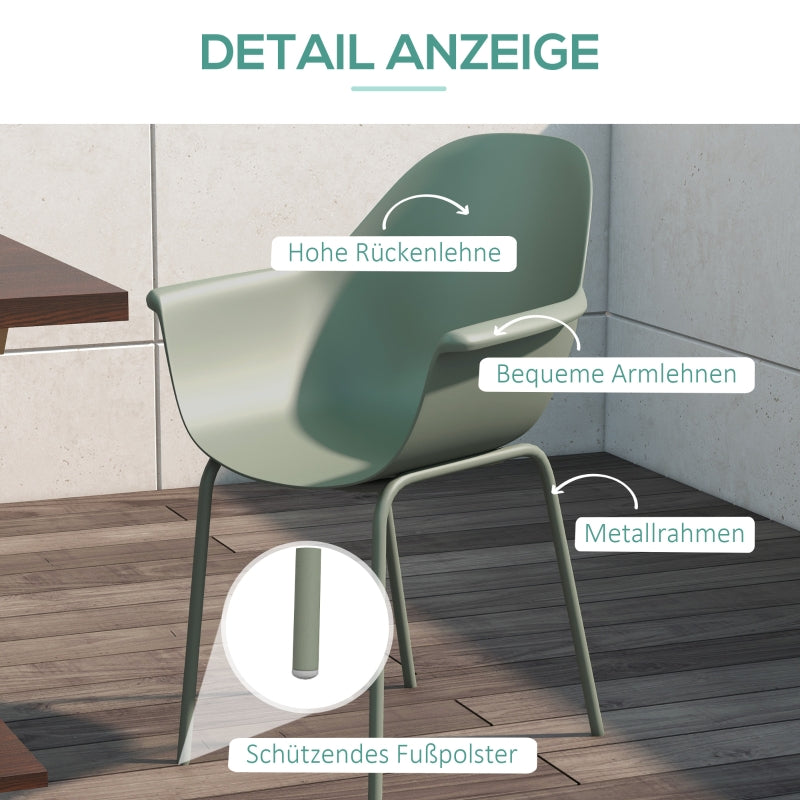 Garden Chairs Set of 4 with Backrest Armrests Weatherproof - Plastic/Metal Green