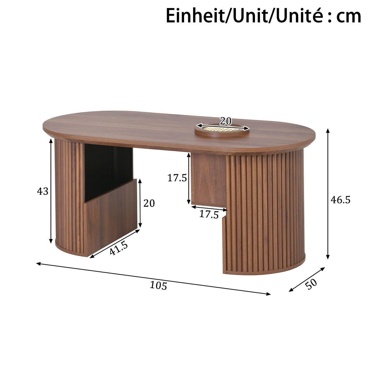 Modern Retro Coffee Table with Vertical Texture, 105x50x46.5cm, Walnut