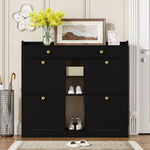 Shoe Cabinet, 4-Door, 2-Drawer, 3-Compartment, Black