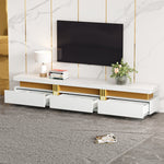 Lowboard TV Cabinet Modern 200cm 3 Drawers Cable Management - Marble Look
