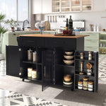 Dining Cart Sideboard 129cm Extendable Folding Top Storage Wheels - Black