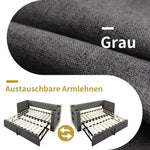 Upholstered Daybed 90x200cm, Single Sofa Bed Pull-Out, USB/Type-C Charging, Linen Blend Fabric Grey