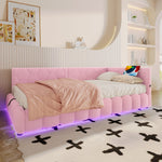 Daybed with LED Light, Hydraulic Storage and USB Charging, Pink Imitation Fleece