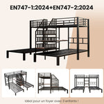Bunk Bed with 3 Beds, LED Lights, Desk and USB Ports, Black