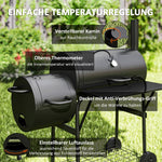 Charcoal Grill BBQ Smoker with Lid, Thermometer & Wheels, Steel