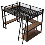 Metal Gaming Loft Bed with Integrated Workspace, LED Lighting and Storage, 140x200cm, Black