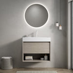 Wall-Mounted Bathroom Vanity Unit with Integrated Resin Basin, Drawer and Shelf, Light Oak Wood Grain