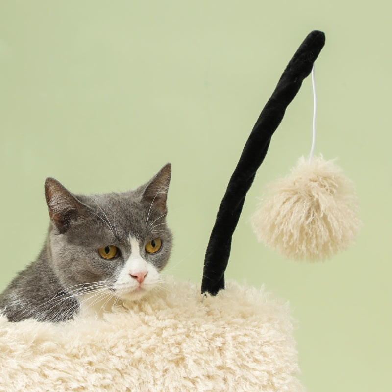 Cat Tree, Scratching Post Tunnel & Toys 98cm, Sheep Design Light Brown