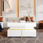 Coffee Table High-Gloss Drawers Gold Accents