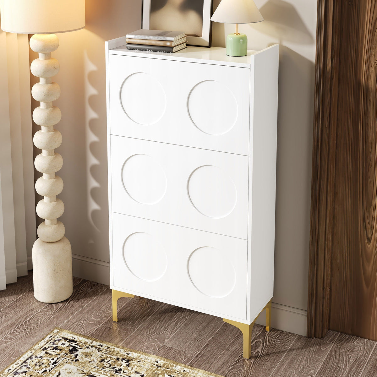 Modern Shoe Cabinet, 3-Tier Storage Metal Feet Entryway, White