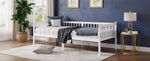 Pine Wood Daybed 90x200cm Sofa Bed with Railings & Slats, White