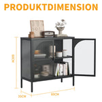 Metal Sideboard Cabinet, 2 Glass Doors Adjustable Shelves H80xW80xD35cm, Iron-Containing
