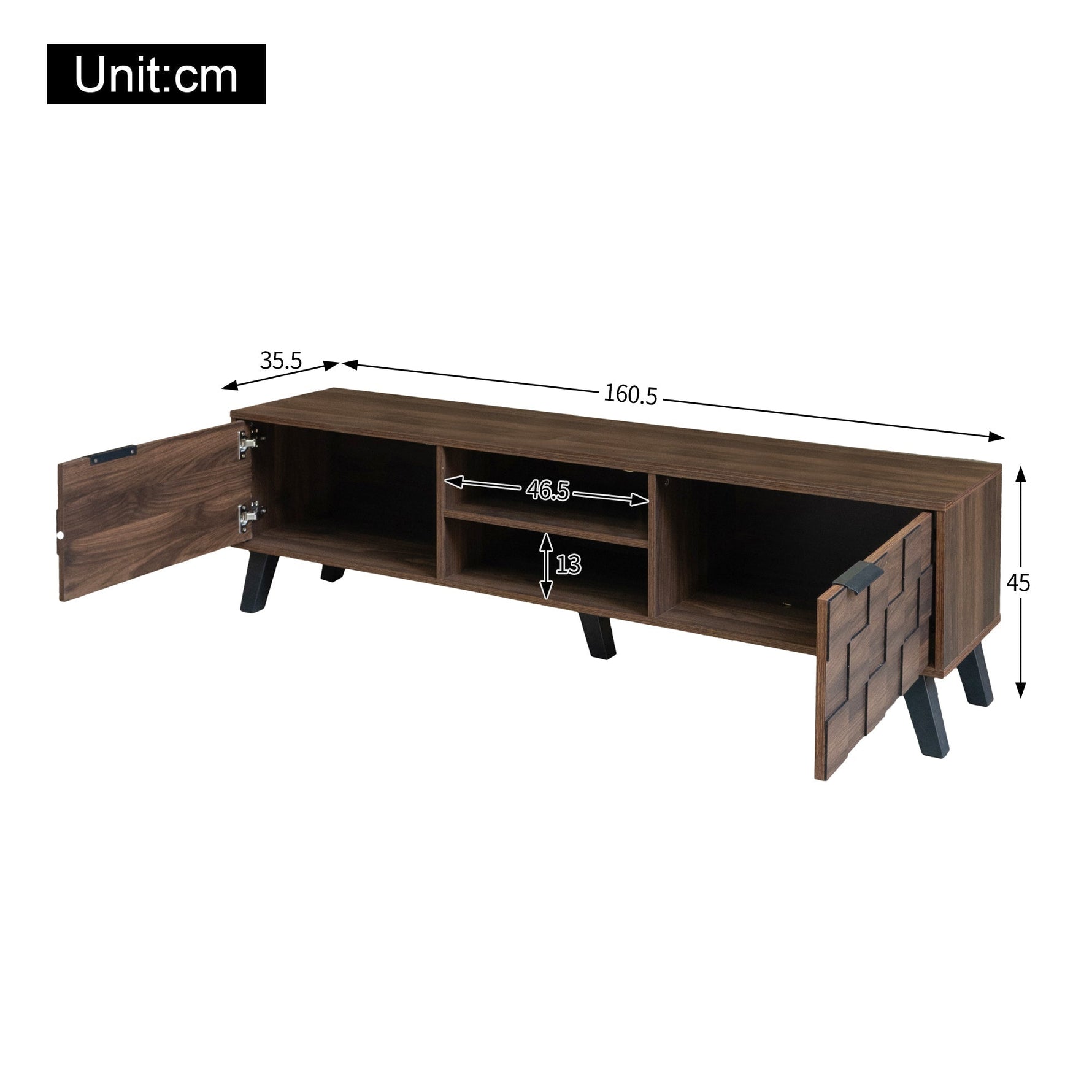 Modern TV Cabinet 2 Doors 2 Open Compartments 160.5cm - Dark Wood Grain
