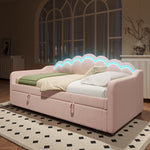 Daybed Sofa Bed 90x200cm Hydraulic Storage LED - Velvet Pink