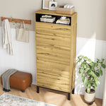 Shoe Cabinet with 3 Drawers and Additional Compartments, Tall and Narrow, Natural Wood Look