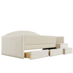 Upholstered Sofa Bed 90x190cm with 2 Drawers, Beige Velvet