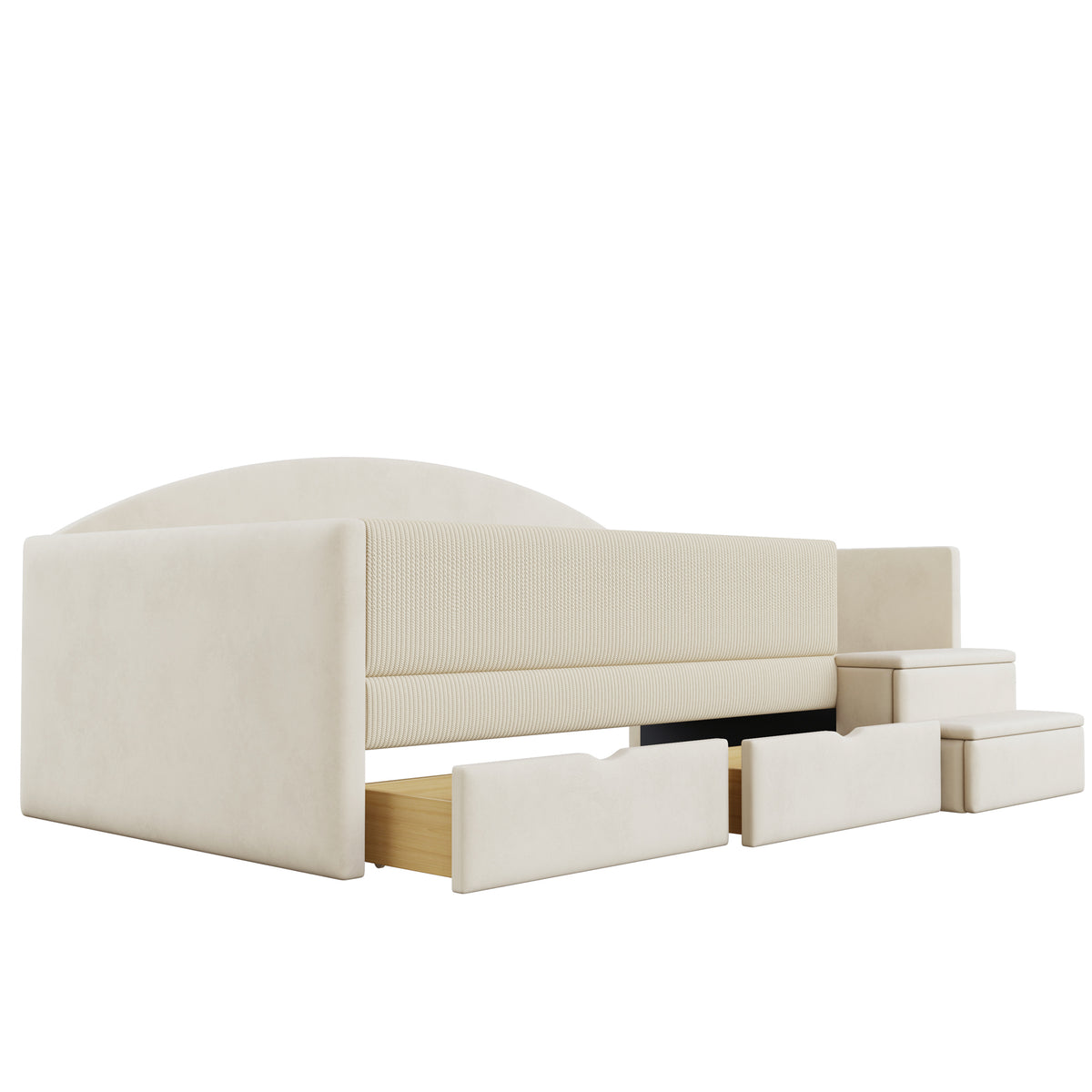 Upholstered Sofa Bed 90x190cm with 2 Drawers, Beige Velvet