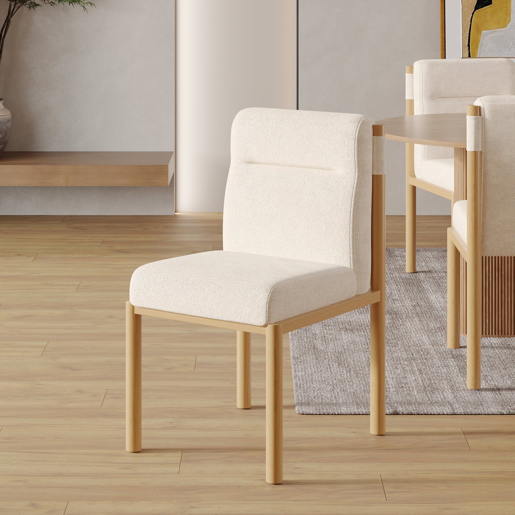 Dining Chairs Set of 4 Oak-Effect Frame Padded Sherpa Beige