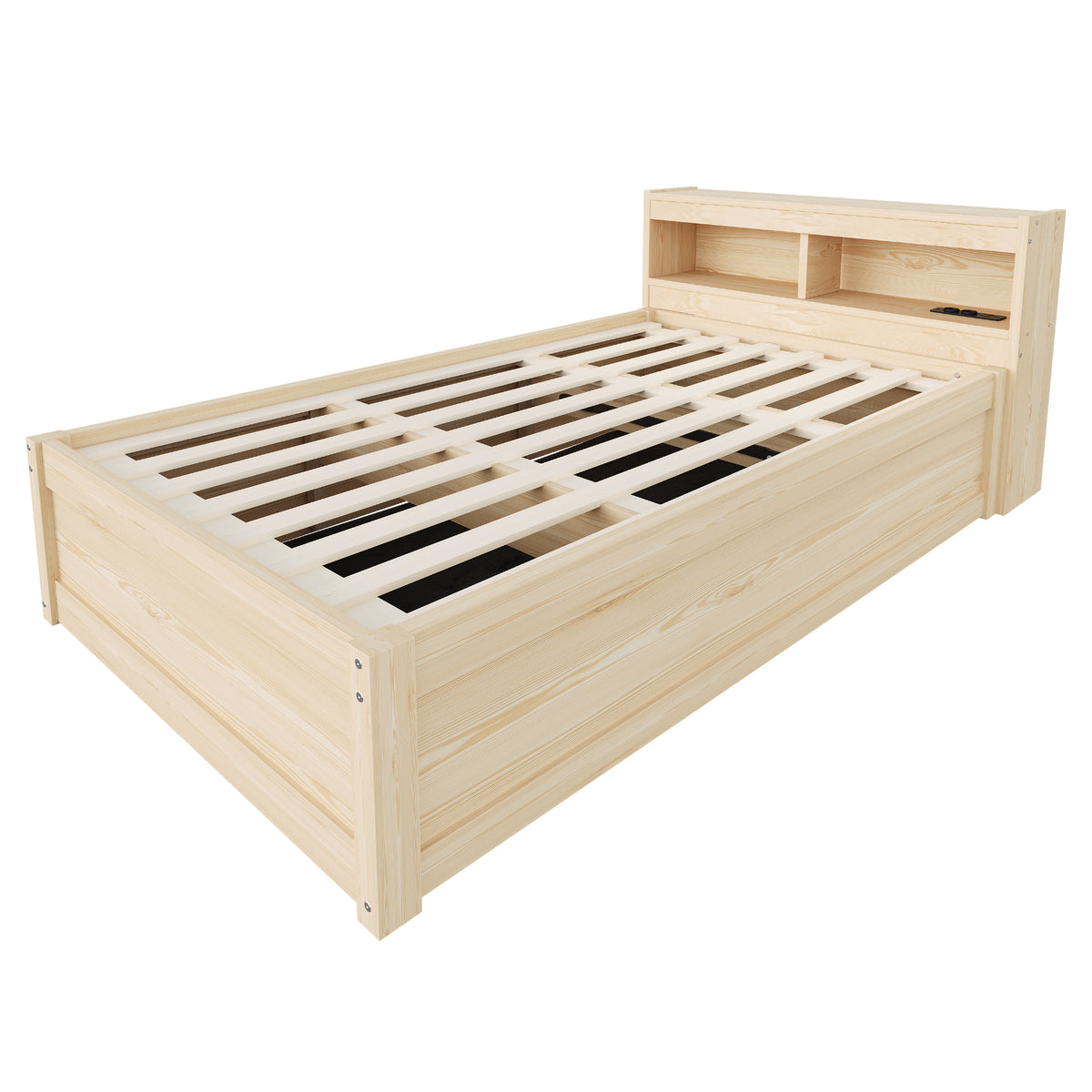 Sofa Bed 90x200cm with LED Light & Storage, Solid Wood