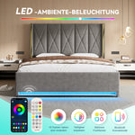 Padded Storage Bed 180x200cm with LED & USB, Velour