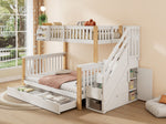Children's Bunk Bed, Multifunctional Double Bed with Storage, White + Natural Color