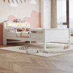 Wooden Bed, 90x200cm Multifunctional with USB & LED, Pinewood White