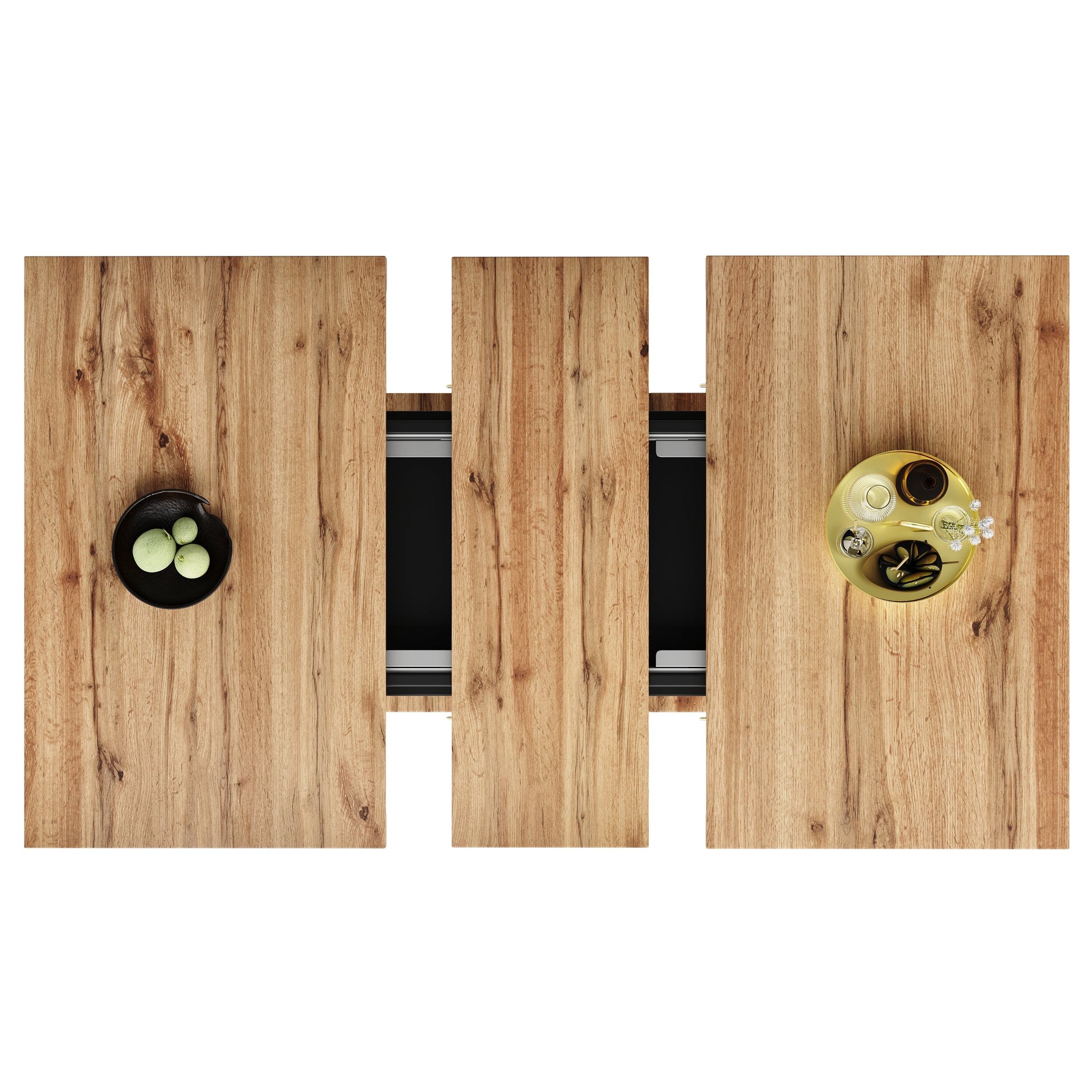 Telescopic Extendable Dining Table 140x70cm Storage Shelf - Natural/Black