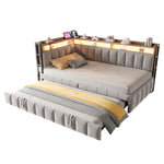 Upholstered Sofa Bed 90x200cm, Pull-Out Bed & LED, Light Grey Velvet