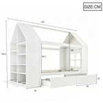 House Bed 90x200cm with 2 Drawers & LED Lighting, White