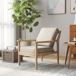 Armchair Lounge Chair, Padded, Removable Cushions, Wooden Legs, Beige