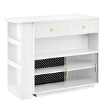 Bar Table Extendable 360° Rotating Sideboard LED Storage Sockets White
