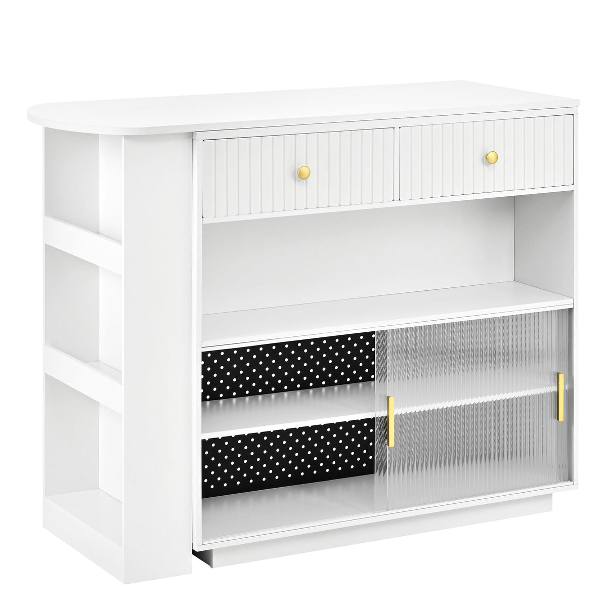 Bar Table Extendable 360° Rotating Sideboard LED Storage Sockets White